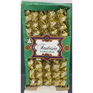 Fantasia Christmas Tinsel Garland Tree Window Door Retro Gold White 12 ft VTG